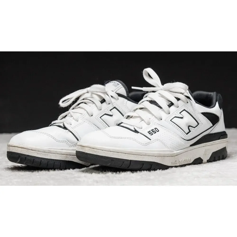 New Balance 550 White Black Leather Oreo Retro Sneakers Mens Size 8 Womens 9.5